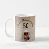 赤ワイングラス オリーブ 水彩画 50歳の誕生日  コーヒーマグカップ (左)