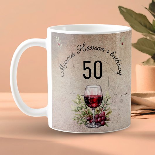 赤ワイングラス オリーブ 水彩画 50歳の誕生日  コーヒーマグカップ