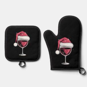 赤ワイングラス クリスマス おもしろ クリスマス 冬 鍋つかみ&鍋敷きセット