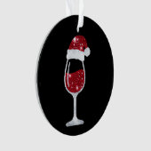 赤ワイングラス グリッター サンタ帽子 クリスマス オーナメント (正面)