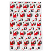 赤ワイングラス&ワインサッククリスマス付きサンタ ミディアムペーパーバッグ (正面)