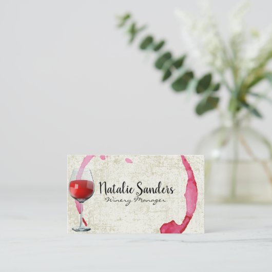 赤ワイングラス | ヴィンテージワイン染色 名刺 (スタンド正面)
