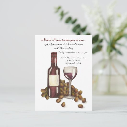 赤ワインテイスティンググラスボトルブドウのチャリティーイベント インビテーションポストカード (スタンド正面)