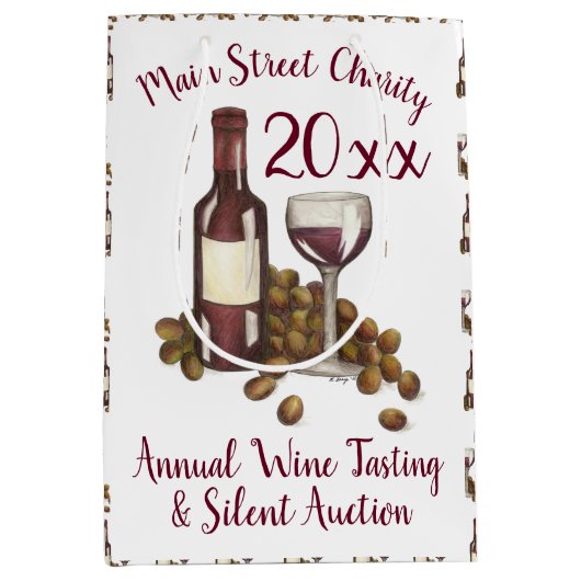 赤ワインテイスティンググラスボトルブドウのチャリティーイベント ミディアムペーパーバッグ (正面)
