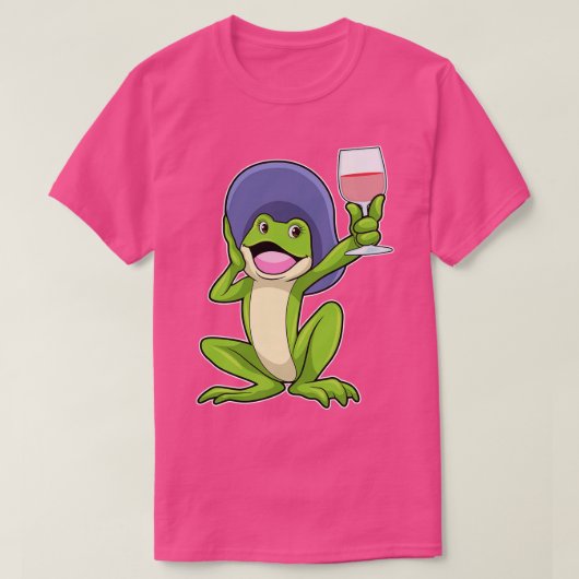 赤ワインハットのグラスを持つカエル Tシャツ (デザイン正面)