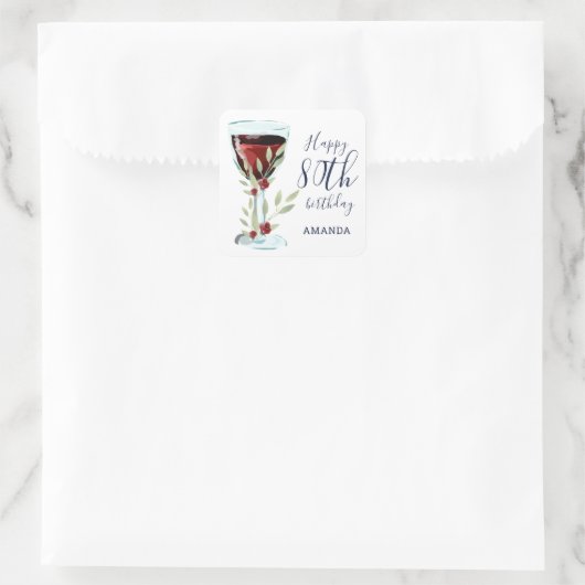 赤ワインバラ水彩フローラ80誕生日 スクエアシール (バッグ)