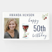 赤ワインバラ水彩写真50誕生日 横断幕 (横)