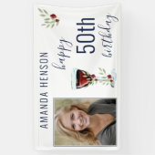 赤ワインバラ水彩写真50誕生日 横断幕 (縦)