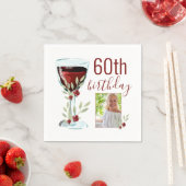 赤ワインバラ水彩写真60誕生日 スタンダードカクテルナプキン (インサイチュ)