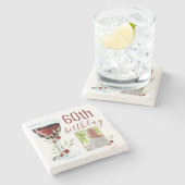 赤ワインバラ水彩写真60誕生日 ストーンコースター (横)