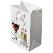 赤ワインバラ水彩写真60誕生日 ミディアムペーパーバッグ (正面アングル)