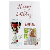 赤ワインバラ水彩写真60誕生日 ミディアムペーパーバッグ (裏面)