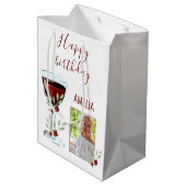 赤ワインバラ水彩写真60誕生日 ミディアムペーパーバッグ (裏面アングル)