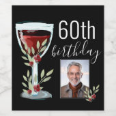 赤ワインバラ水彩写真60誕生日 ワインラベル (シングルラベル)