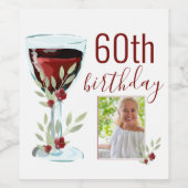 赤ワインバラ水彩写真60誕生日 ワインラベル (シングルラベル)