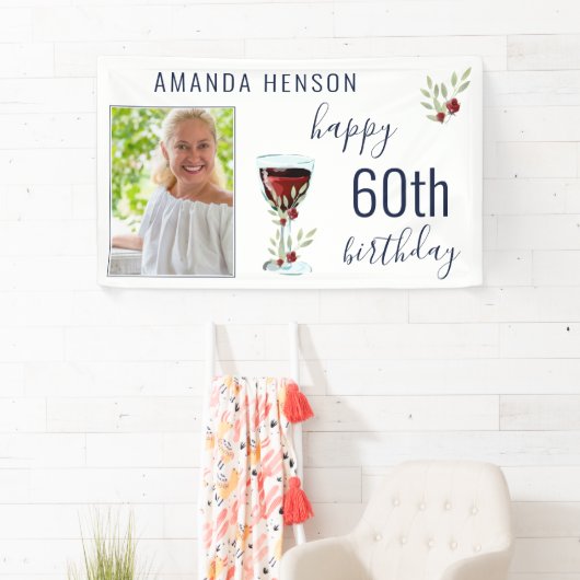赤ワインバラ水彩写真60誕生日 横断幕 (インサイチュ)