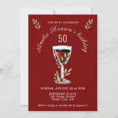 赤ワインバラ水彩50誕生日 招待状 (正面)