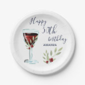赤ワインバラ水彩50thバースデーパーティー ペーパープレート (正面)