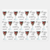 赤ワインバラ水彩60誕生日 ラッピングペーパーシート (正面)