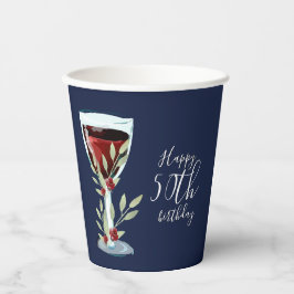 赤ワインバラ水色ネイビーブルー50誕生日 紙コップ