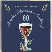 赤ワインバラ水色ネイビーブルー60誕生日 招待状