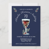 赤ワインバラ水色ネイビーブルー70誕生日 招待状 (正面)
