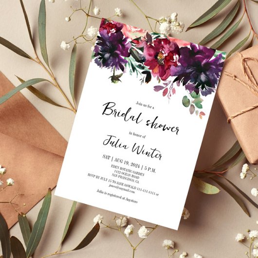 赤ワインフローラブライダルシャワー招待 招待状