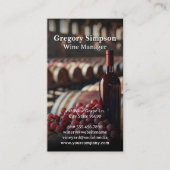 赤ワインボトルとブドウ | ワイン樽 名刺 (正面)