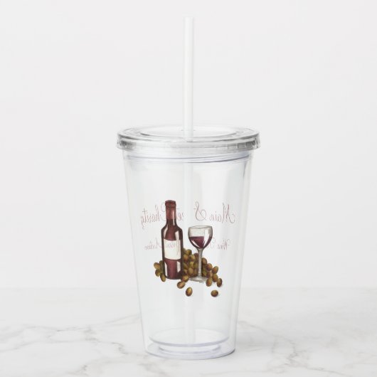 赤ワインボトルブドウのガラス試飲チャリティーイベント アクリルタンブラー (正面)