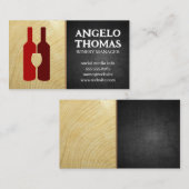 赤ワインボトル |濃いテクスチャ |木目 名刺 (正面/裏面)