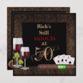 赤ワインメンズ50誕生日招待状葉巻 招待状 (正面/裏面)