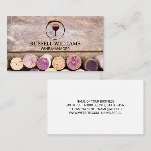 赤ワイン染色ワイングラス | テーブル上のコルク 名刺 (正面/裏面)