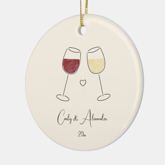 赤ワイン結婚した記念婚約したカップル セラミックオーナメント (左)