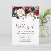 赤ワイン美しいブルゴーニュの花の結婚式の招待 招待状