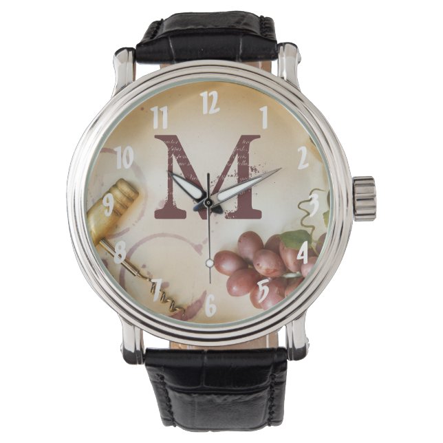 赤ワイン葡萄コルクスクリュボトルガラス時計 腕時計 (正面)