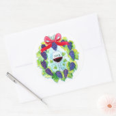 赤ワイン葡萄ホリデーリースとワイングラス ラウンドシール (封筒)