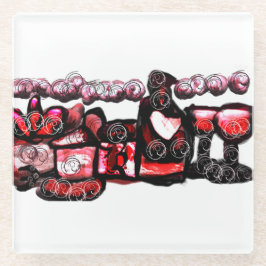 赤ワイン赤バレンタイン ガラスコースター