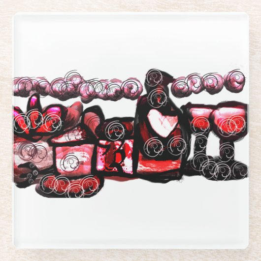 赤ワイン赤バレンタイン ガラスコースター (正面)
