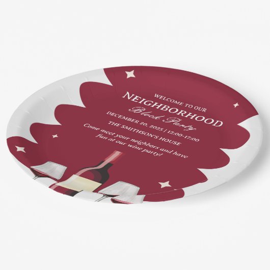 赤ワイン近隣ブロックパーティー ペーパープレート (アングル)