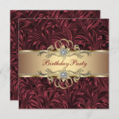 赤ワイン金ゴールド誕生日パーティーの招待 招待状 (正面/裏面)
