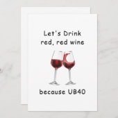 赤ワイン40thバースデーおもしろいカードを飲む 招待状 (正面/裏面)