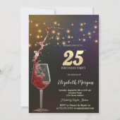 赤ワイン ストリングライト 25歳の誕生日パーティー 招待状 (正面)