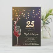 赤ワイン ストリングライト 25歳の誕生日パーティー 招待状 (スタンド正面)