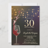 赤ワイン ストリングライト 30歳の誕生日パーティー 招待状 (正面)