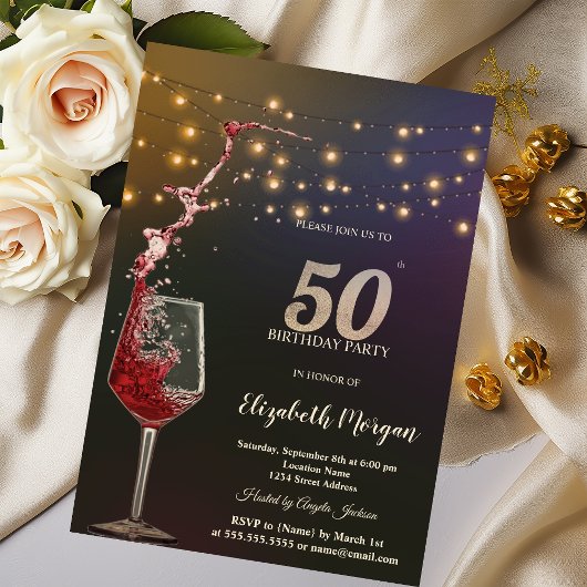 赤ワイン ストリングライト 50歳の誕生日パーティー 招待状