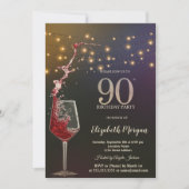 赤ワイン ストリングライト 90歳の誕生日パーティー 招待状 (正面)