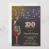 赤ワイン ストリング ライト 100歳の誕生日パーティー 招待状 (正面)