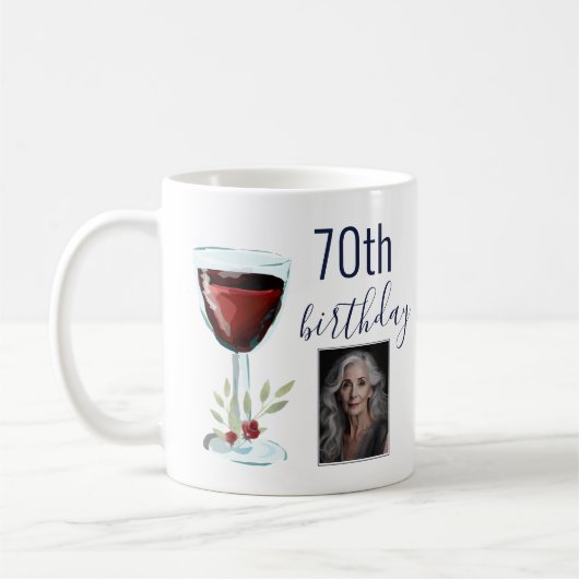 赤ワイン バラ 水彩 写真 70歳の誕生日 コーヒーマグカップ (左)