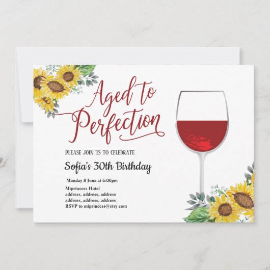 赤ワイン，フローラ，完璧に熟成，誕生日 招待状 (正面)