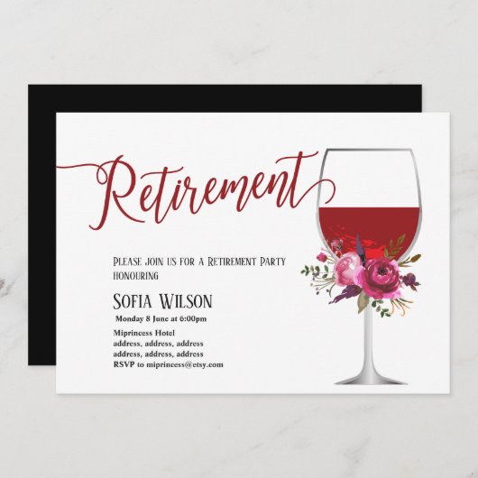 赤ワイン,フローラ,退職パーティー 招待状 (正面/裏面)